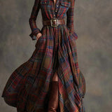 Highland Muse™ | Vestido Maxi de Cuadros Vintage
