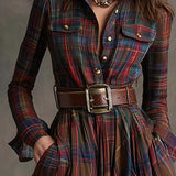 Highland Muse™ | Vestido Maxi de Cuadros Vintage