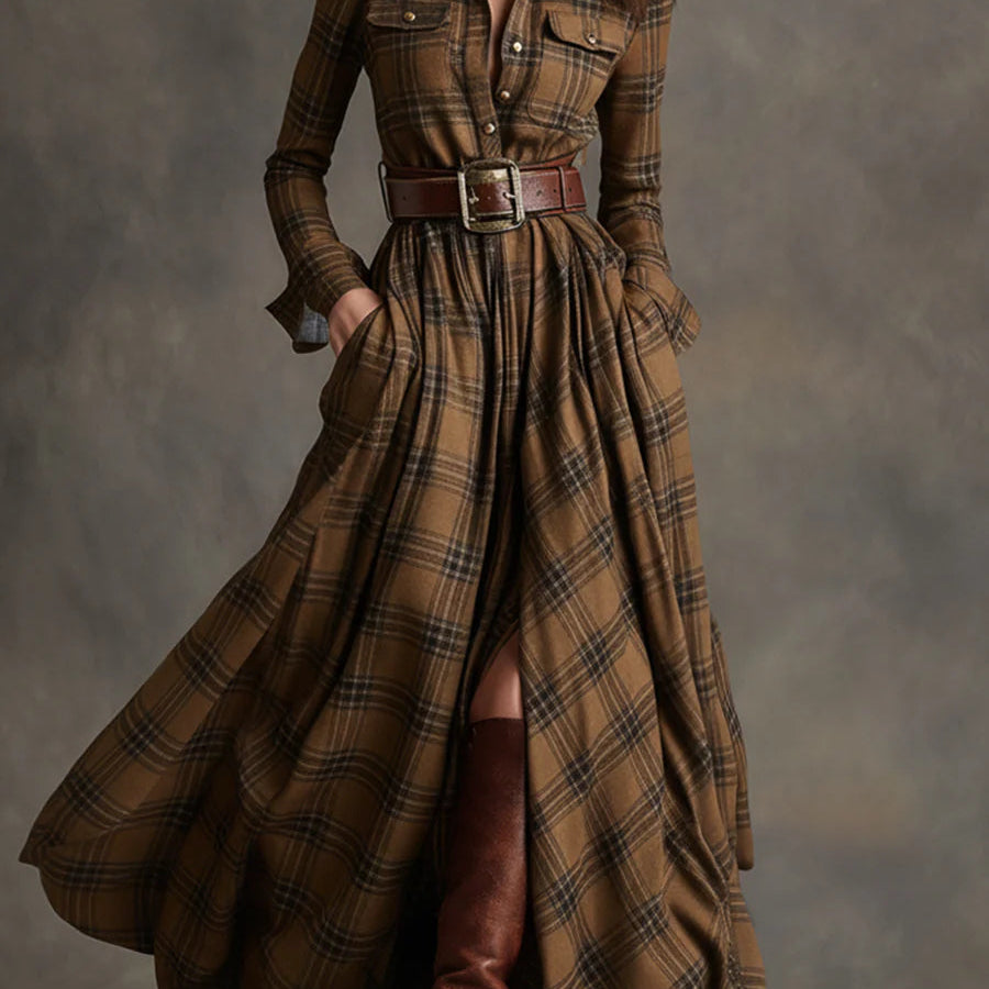 Highland Muse™ | Vestido Maxi de Cuadros Vintage
