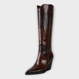 Mirjana - Botas con Patrón de Cocodrilo y Tacón Elegante