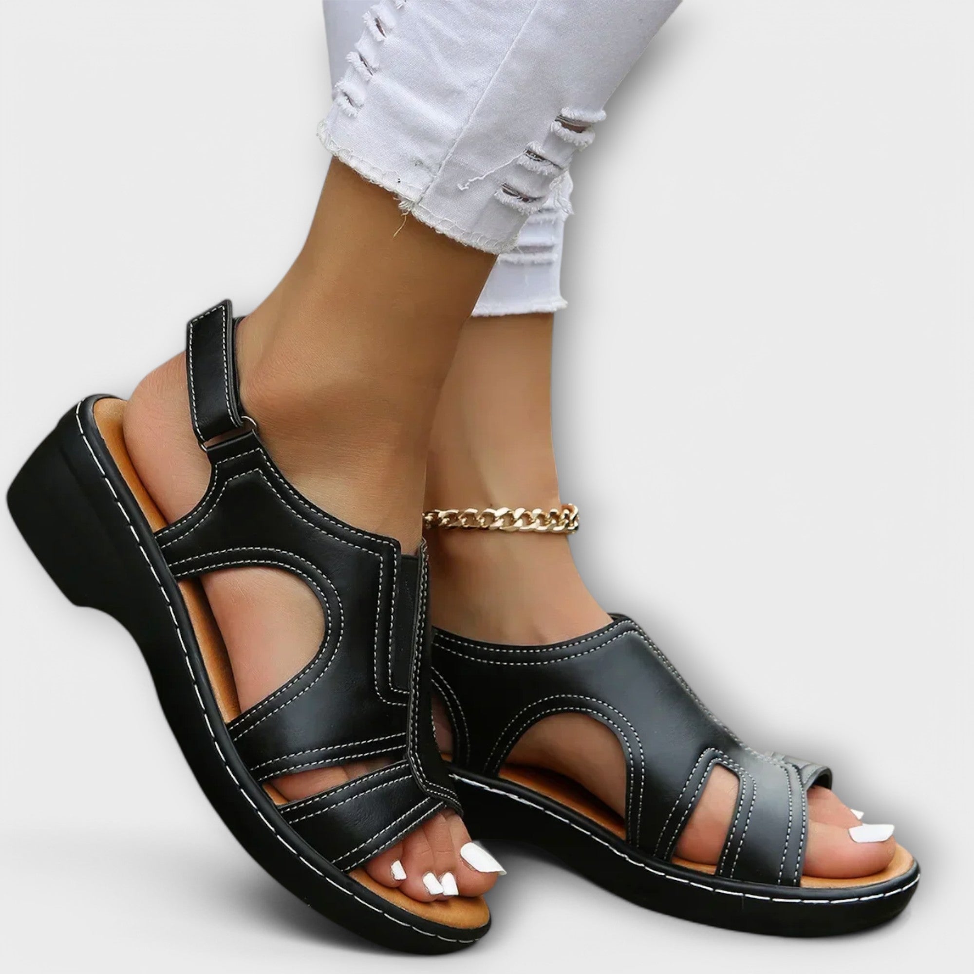 Christina – Sandalias ortopédicas de cuero con tacón cómodo