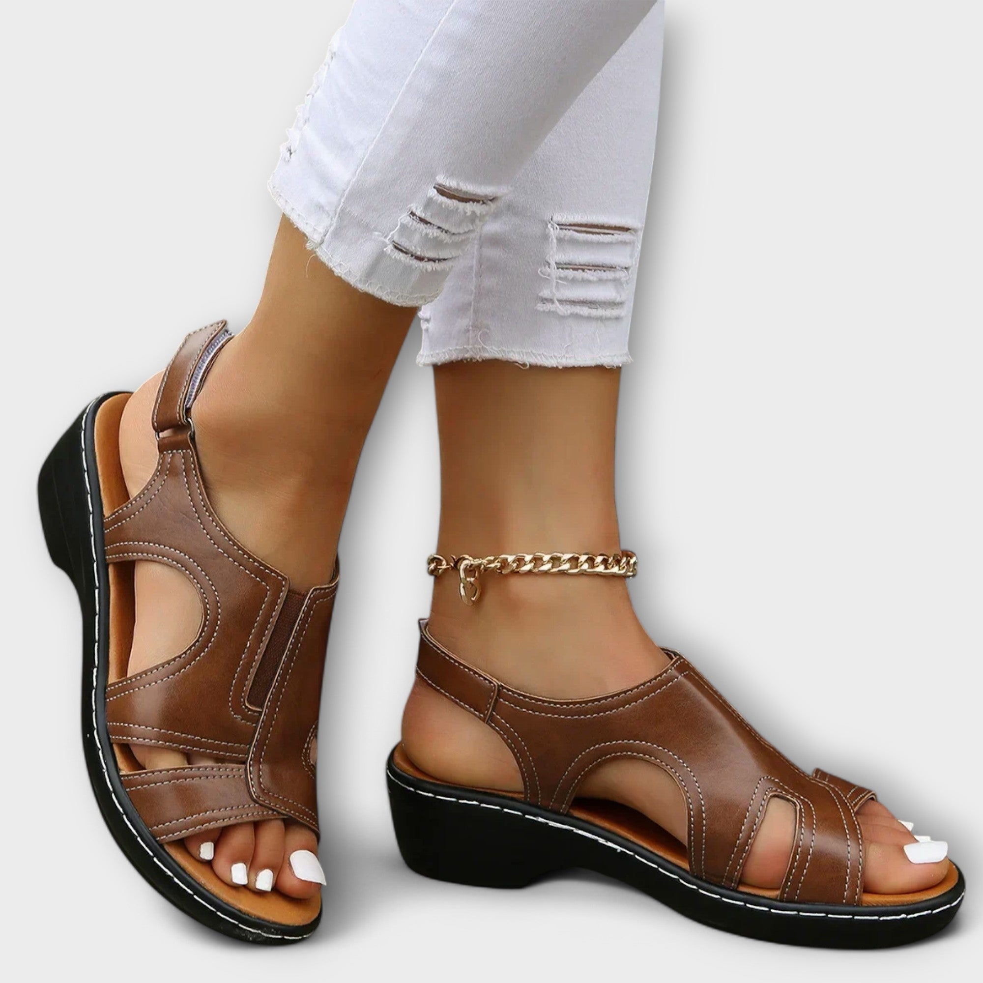Christina – Sandalias ortopédicas de cuero con tacón cómodo