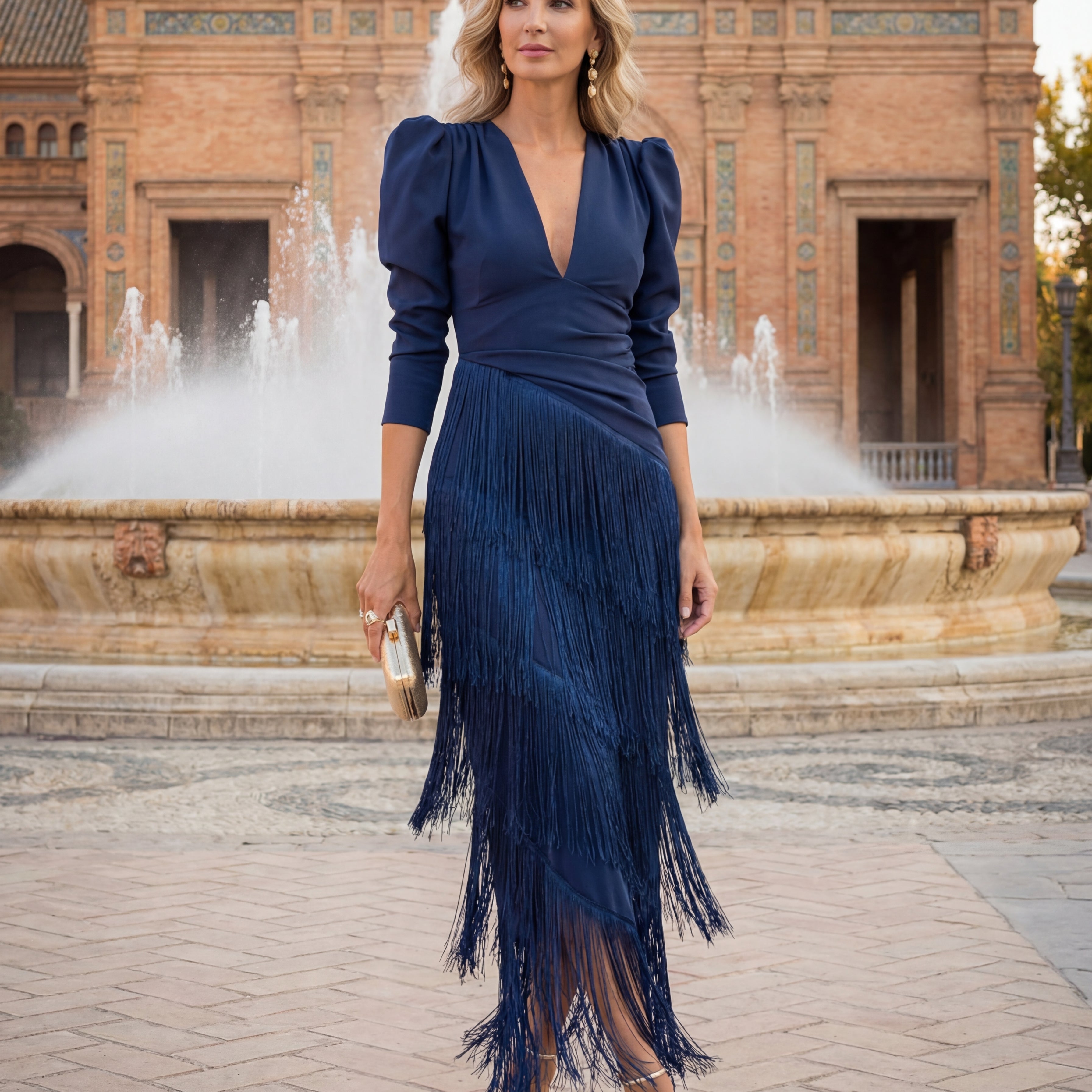 Vestido Flecos Salvia