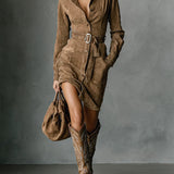 Vestido Mini de Suede con Cinturón Sienna
