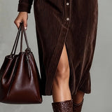 Vestido Midi de Pana Suave Sienna con Botones