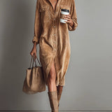 Vestido Midi de Pana Suave Sienna con Botones