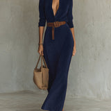 Solaire Suede™ | Elegante Vestido Camisero Maxi Vintage