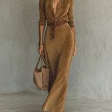 Solaire Suede™ | Elegante Vestido Camisero Maxi Vintage
