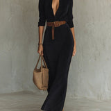 Solaire Suede™ | Elegante Vestido Camisero Maxi Vintage