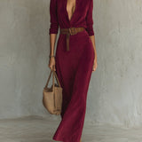 Solaire Suede™ | Elegante Vestido Camisero Maxi Vintage