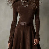 Vestido Mini de Ante con Volantes Aubrielle
