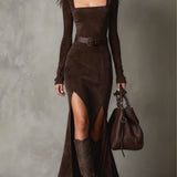 Vestido Maxi con Escote Cuadrado y Abertura Aurelia