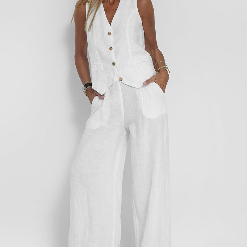 Aira – Conjunto elegante de dos piezas con chaleco y pantalón de pierna ancha