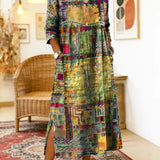 Manuela | Vestido Denim con Patchwork Étnico