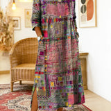 Manuela | Vestido Denim con Patchwork Étnico