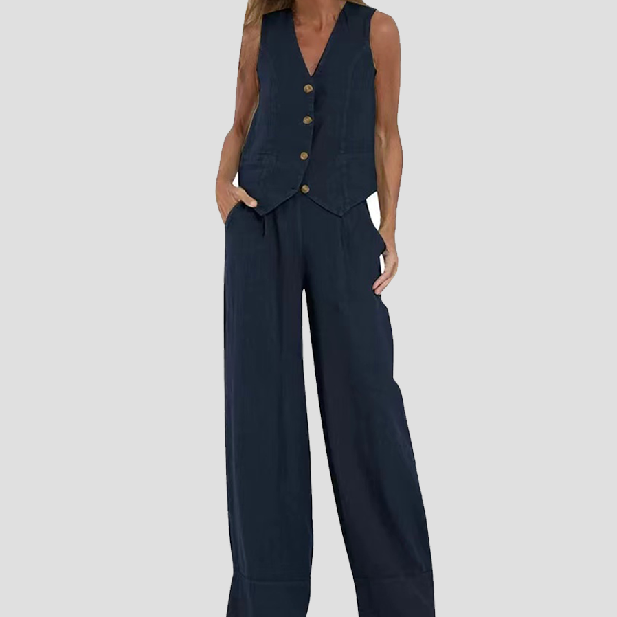 Aira | Conjunto elegante de dos piezas con chaleco y pantalón de pierna ancha