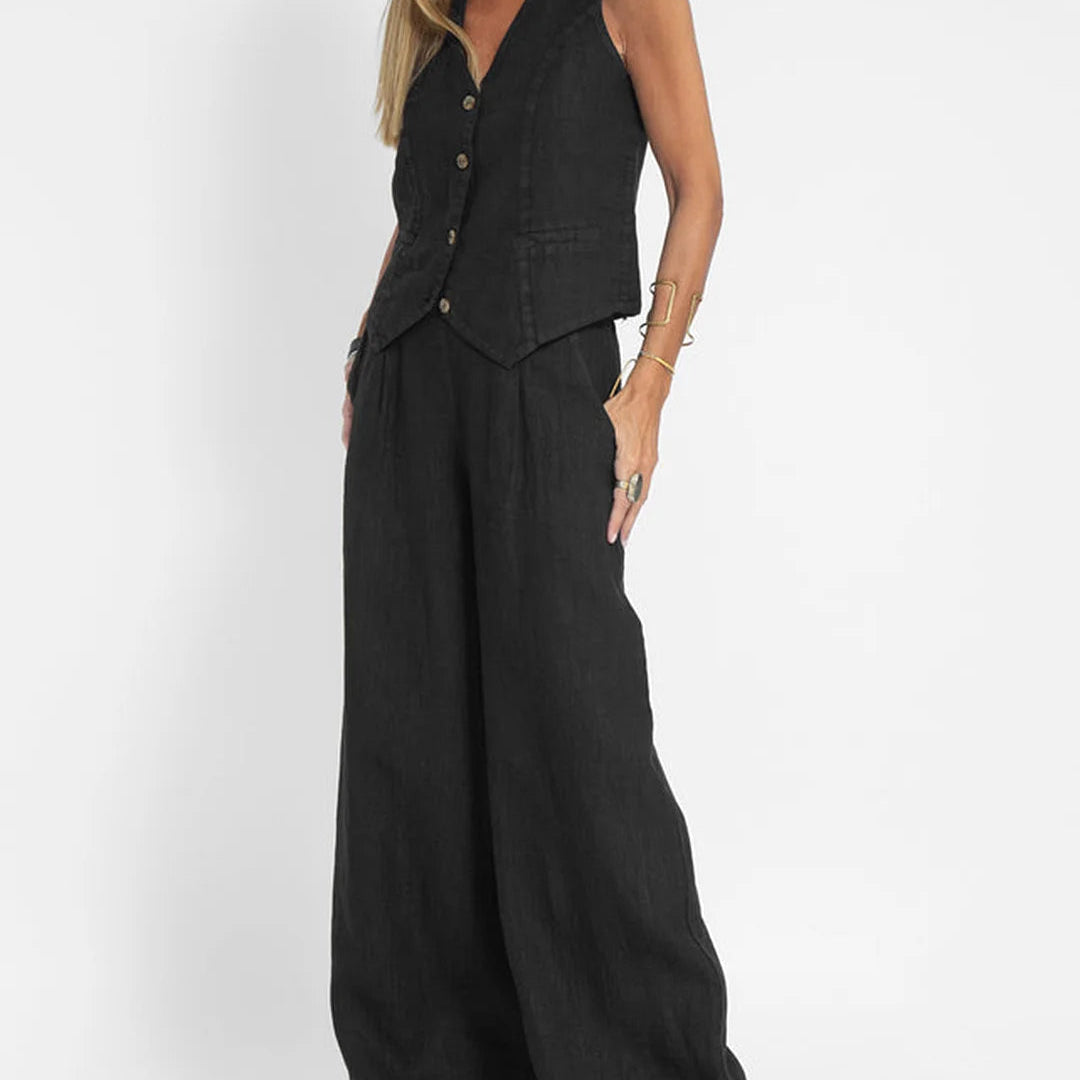 Aira – Conjunto elegante de dos piezas con chaleco y pantalón de pierna ancha