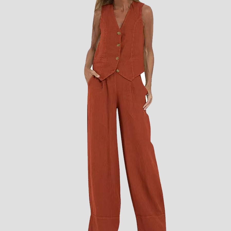 Aira – Conjunto elegante de dos piezas con chaleco y pantalón de pierna ancha