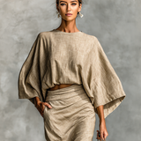 Conjunto de lino elegante con falda larga