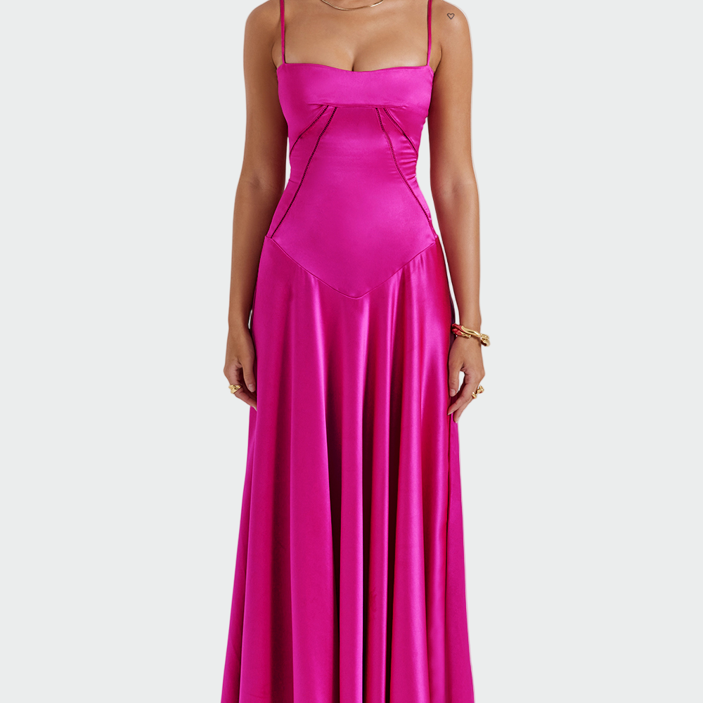 Vestido Maxi de Satén con Tirantes Delgados