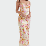 Roza | Vestido largo de satén con flores