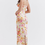 Roza | Vestido largo de satén con flores