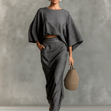 Conjunto de lino elegante con falda larga