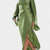 Vestido Maxi Asimétrico Franka con Un Hombro y Cintura Definida