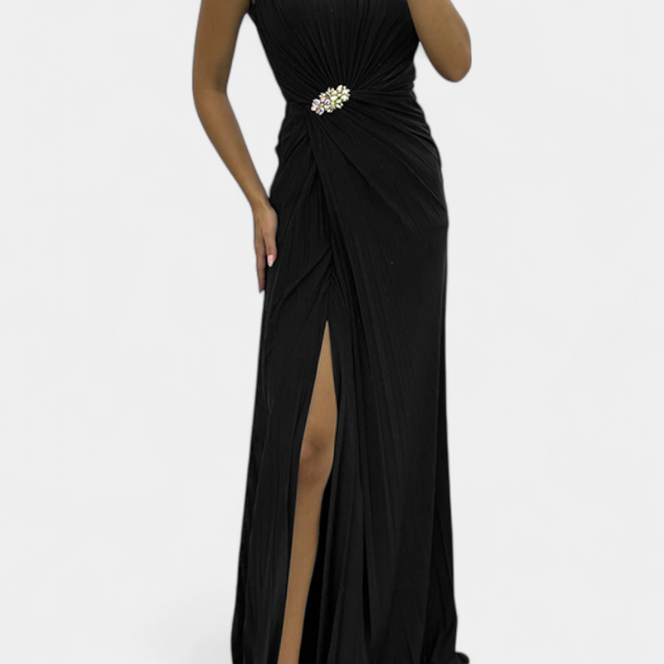Emilija Maxi Vestido con Pliegues y Corte Lateral