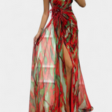 Vestido Blanka Maxi Asimétrico con Patrón Vibrante