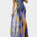 Vestido Blanka Maxi Asimétrico con Patrón Vibrante