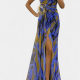 Vestido Blanka Maxi Asimétrico con Patrón Vibrante