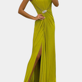 Emilija Maxi Vestido con Pliegues y Corte Lateral