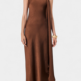 Vestido Largo Asimétrico Dragica en Color Bronce