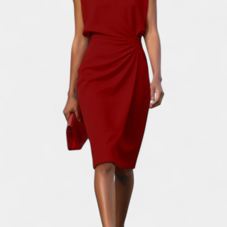Vestido Midi Maša con Mangas Largas y Escote Redondo
