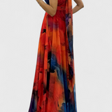 Vestido Maxi Antonija de Chifón con Estampado Floral y Cuello Halter