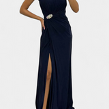 Emilija Maxi Vestido con Pliegues y Corte Lateral
