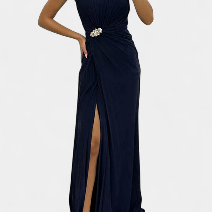 Emilija Maxi Vestido con Pliegues y Corte Lateral