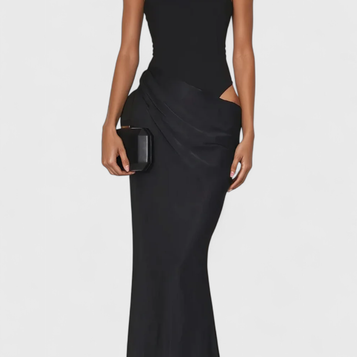 Vestido Maxi Leona con Estilo de Top de Tirantes y Silueta Alargada