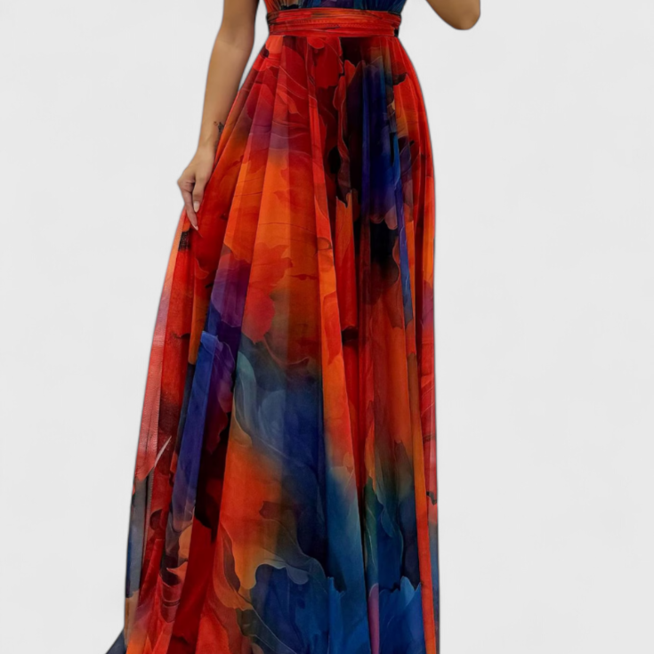 Vestido Maxi Antonija de Chifón con Estampado Floral y Cuello Halter