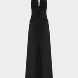 Vestido Largo Martina con Escote Halter y Cintura de Encaje Transparente