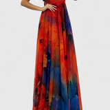 Vestido Maxi Antonija de Chifón con Estampado Floral y Cuello Halter