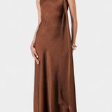 Vestido Largo Asimétrico Dragica en Color Bronce