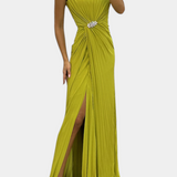 Emilija Maxi Vestido con Pliegues y Corte Lateral