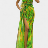 Vestido Blanka Maxi Asimétrico con Patrón Vibrante