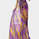 Vestido Blanka Maxi Asimétrico con Patrón Vibrante