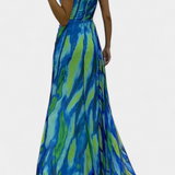 Vestido Blanka Maxi Asimétrico con Patrón Vibrante