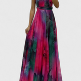 Vestido Maxi Antonija de Chifón con Estampado Floral y Cuello Halter