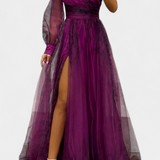 Vestido Maxi Natalija de Chiffón con Hombro Descubierto y Rosa Voluminosa