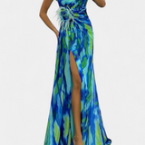 Vestido Blanka Maxi Asimétrico con Patrón Vibrante